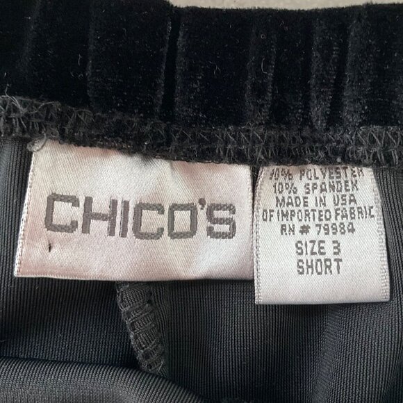 VTG Chicos Sz Large Black Velvet Pull-On Pants Short Wide Leg - Picture 3 of 13